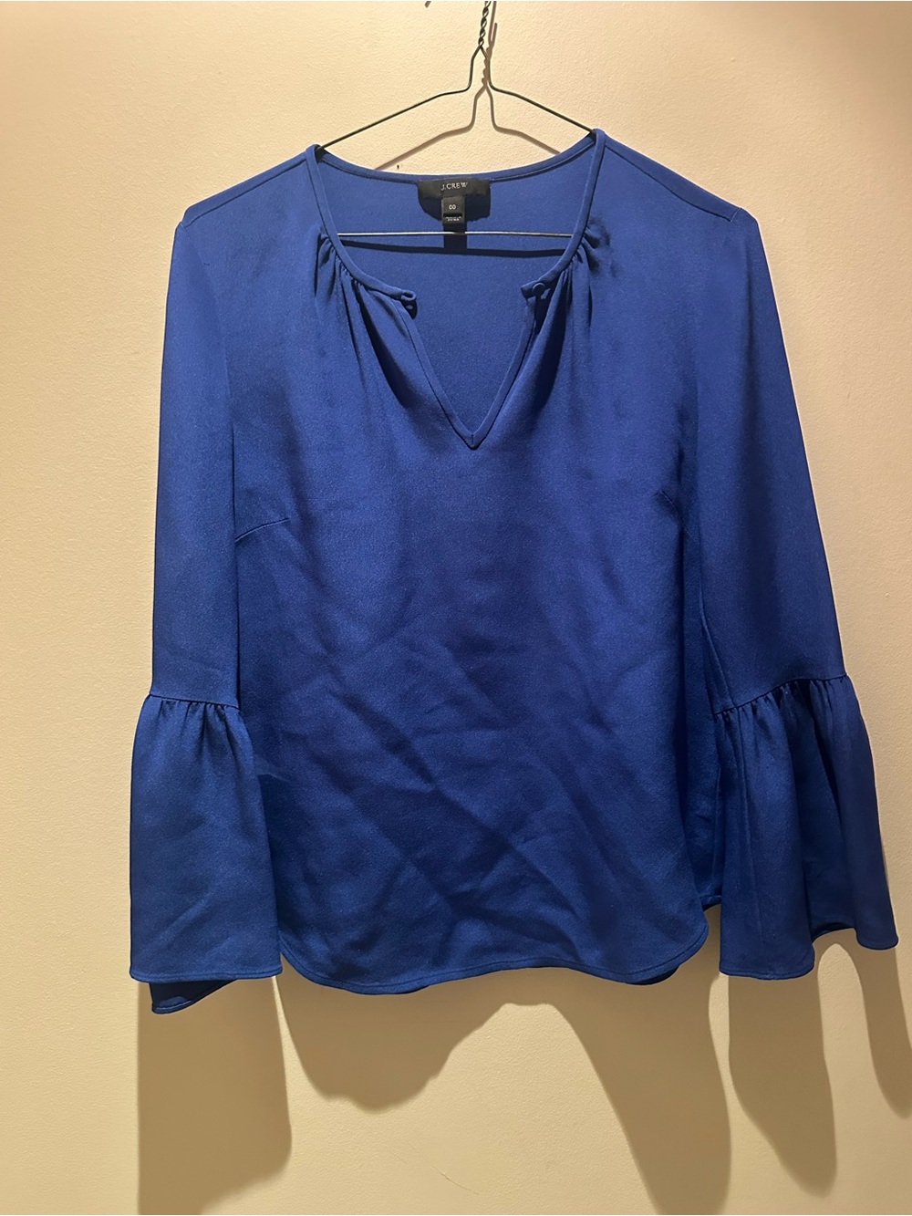 J. Crew Women's Cobalt V-Neck Bell Sleeve Blouse